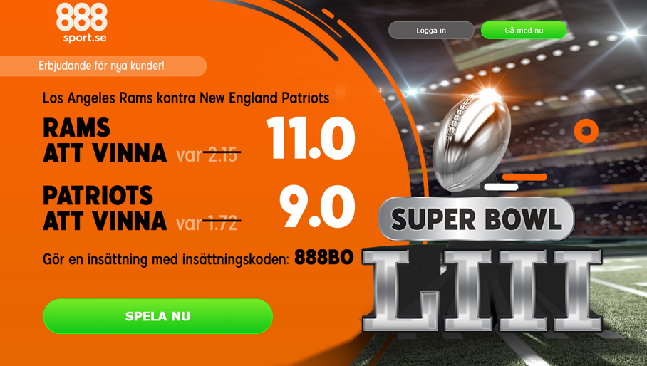 Boostade odds på Super Bowl hos 888sport!