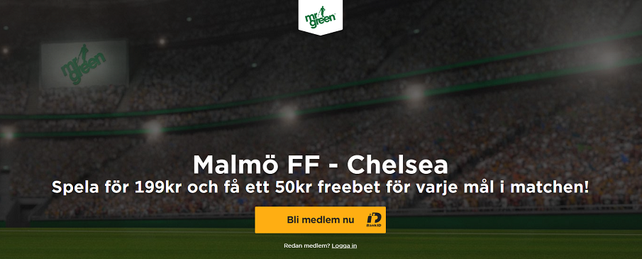 Erbjudande från Mr Green på Malmö - Chelsea!
