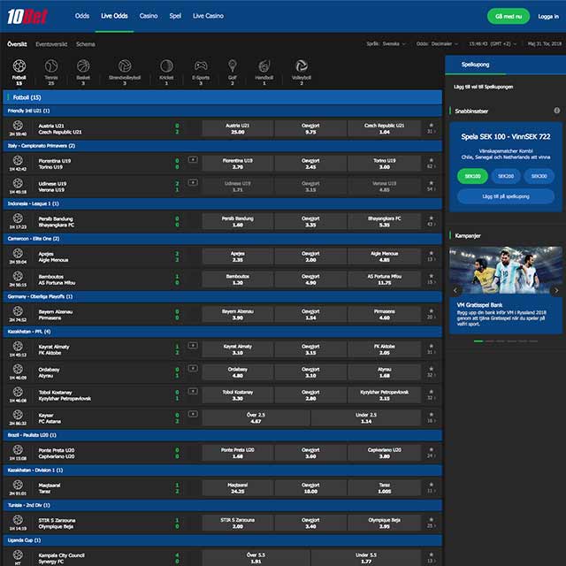 10Bet Live Odds